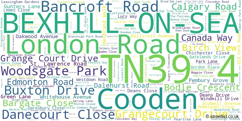 A word cloud for the TN39 4 postcode